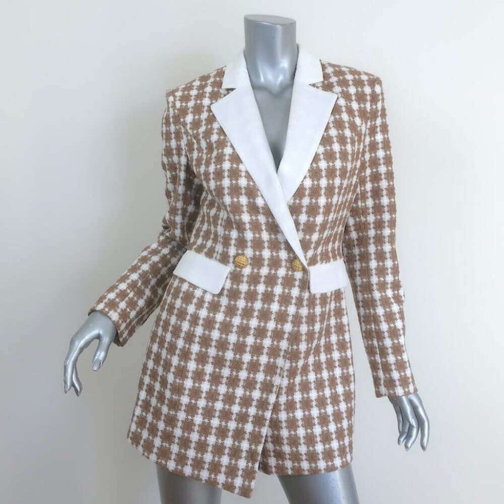 Endless Rose Houndstooth Blazer Romper Beige/White Tweed Size Small NEW - Picture 1 of 8